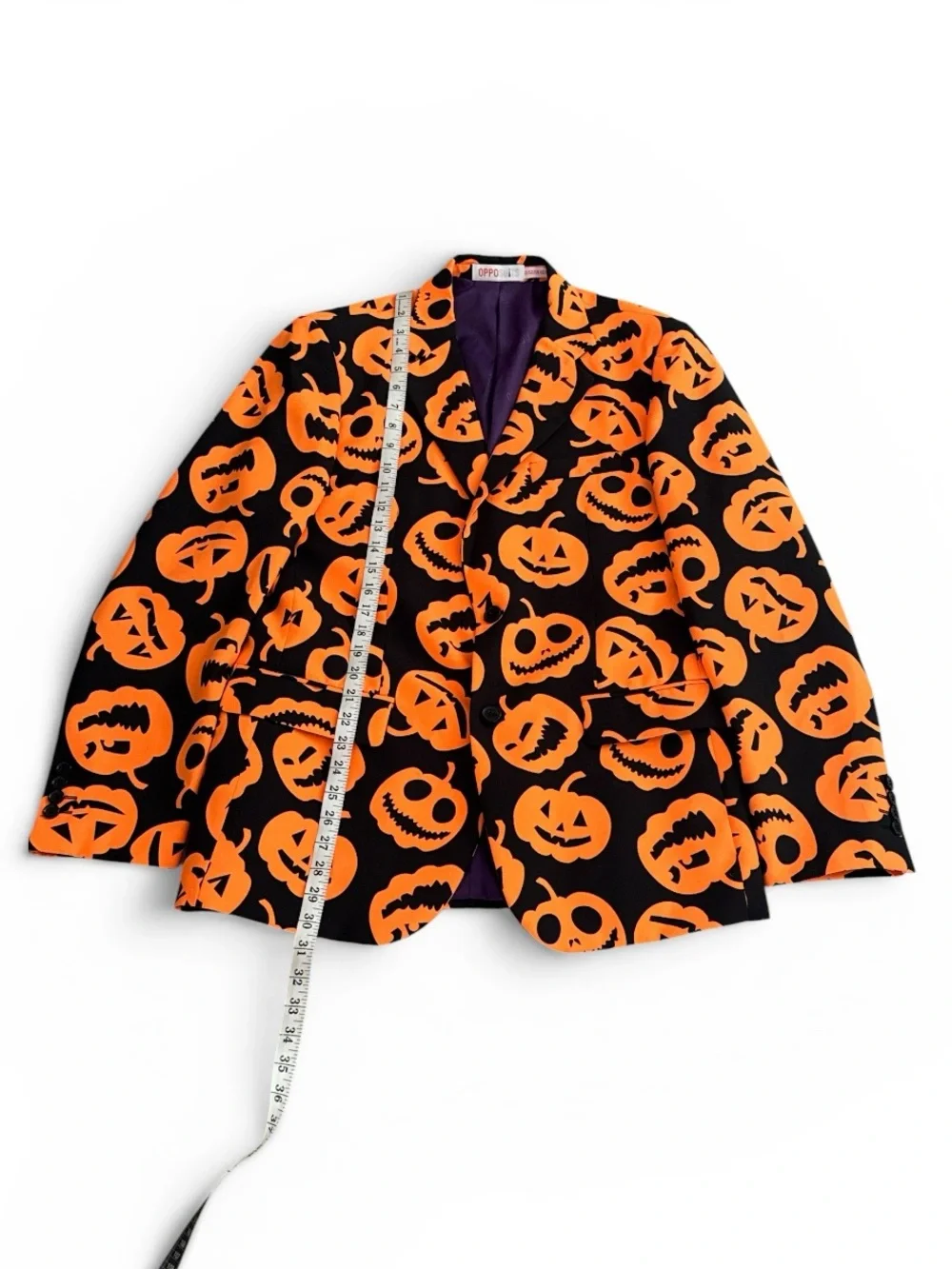 Adult Jack-O-Lantern Suit Orange Black Pumpkin Print Halloween Blazer
